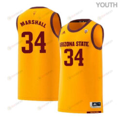 Jermaine Marshall 34 Arizona State Sun Devils Retro Basketball Youth Jersey - Yellow