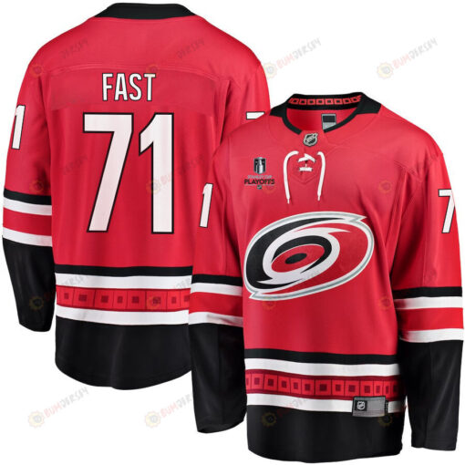 Jesper Fast 71 Carolina Hurricanes Stanley Cup 2023 Playoffs Patch Home Breakaway Men Jersey - Red