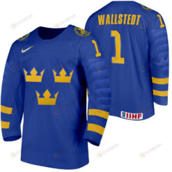 Jesper Wallstedt Sweden Hockey 2022 IIHF World Junior Championship Blue Away Jersey Jersey