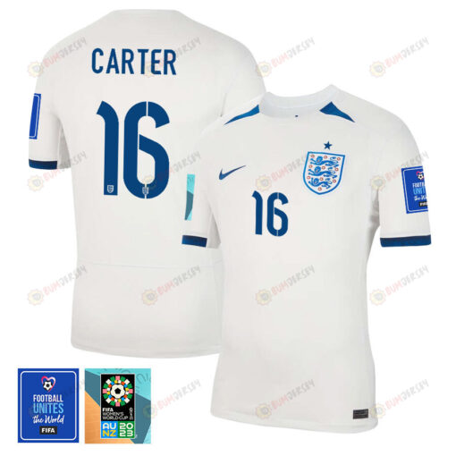 Jess Carter 16 England 1 Star FIFA Patch Women's National Team 2023-24 World Cup Home Men Jersey