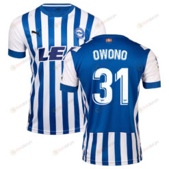 Jes?s Owono 31 Deportivo Alav?s 2022-23 Home Jersey - White/Blue Stripes