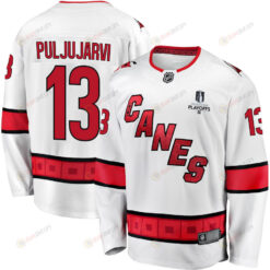 Jesse Puljujarvi 13 Carolina Hurricanes Stanley Cup 2023 Playoffs Patch Away Breakaway Men Jersey - White