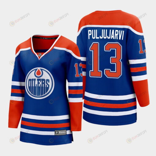 Jesse Puljujarvi 13 Edmonton Oilers 2022-23 Home Women Premier Breakaway Player Jersey Royal