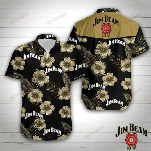 Jim Beam Curved Hawaiian Shirt Black Yellow