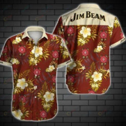 Jim Beam Dark Red Curved Hawaiian Shirt