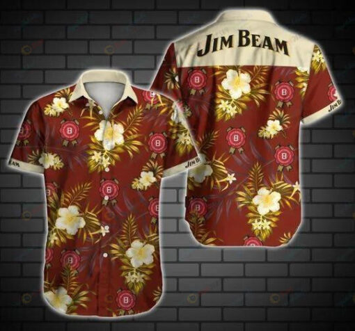 Jim Beam Dark Red Curved Hawaiian Shirt