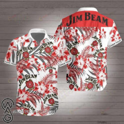 Jim Beam Hibiscus Curved Hawaiian Shirt Maria In White Red