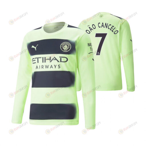 Joao Cancelo 7 Manchester City 2022-23 Third Long Sleeve Jersey - Neon Green