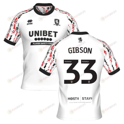 Joe Gibson 33 Middlesbrough 2022-23 Third Jersey - White