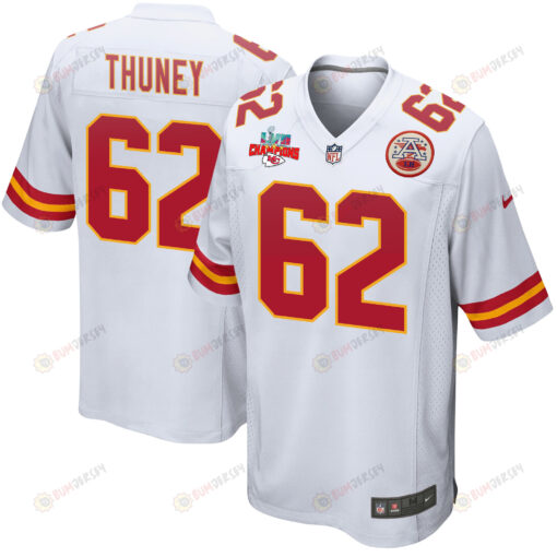 Joe Thuney 62 Kansas City Chiefs Super Bowl LVII Champions 3 Stars Men's Jersey - White