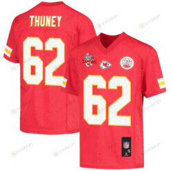 Joe Thuney 62 Kansas City Chiefs Super Bowl LVII Champions 3 Stars Youth Jersey - Red