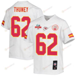 Joe Thuney 62 Kansas City Chiefs Super Bowl LVII Champions 3 Stars Youth Jersey - White