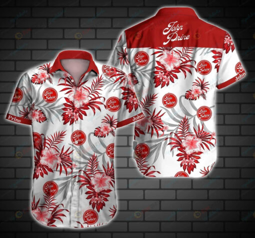 John Prine Curved Hawaiian Shirt In White Red Pattern