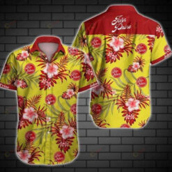 John Prine Hibiscus Curved Hawaiian Shirt In Yellow Red