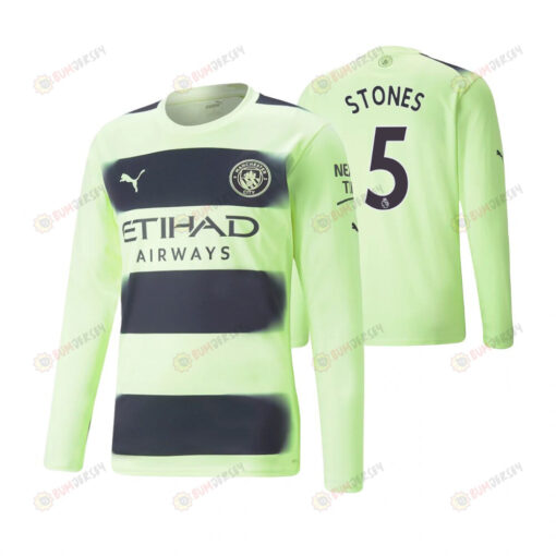 John Stones 5 Manchester City 2022-23 Third Long Sleeve Jersey - Neon Green