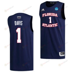 Johnell Davis 1 FAU Owls 2023 March Madness Basketball Men Jersey- Navy