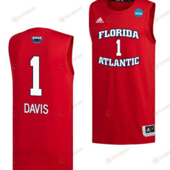 Johnell Davis 1 FAU Owls 2023 March Madness Basketball Men Jersey- Red