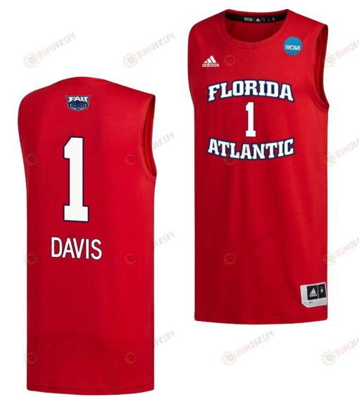 Johnell Davis 1 FAU Owls 2023 March Madness Basketball Men Jersey- Red