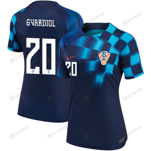 Jo?ko Gvardiol 20 Croatia National Team 2022-23 Qatar World Cup Away Women Jersey