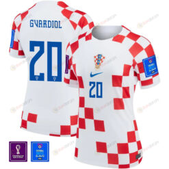 Jo?ko Gvardiol 20 Croatia National Team 2022-23 Qatar World Cup Patch Home Women Jersey