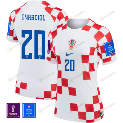 Jo?ko Gvardiol 20 Croatia National Team 2022-23 Qatar World Cup Patch Home Women Jersey