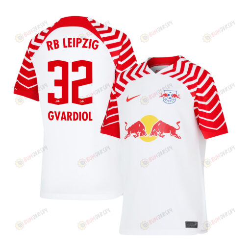 Jo?ko Gvardiol 32 RB Leipzig 2023/24 Home YOUTH Jersey - White/Red