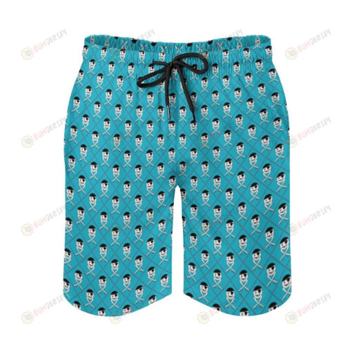 Jolly Roger On Turquoise Background Hawaiian Shorts Summer Shorts Men Shorts - Print Shorts