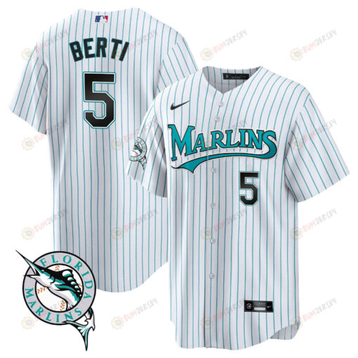 Jon Berti 5 Miami Marlins Throwback Cool Base Men Jersey - White