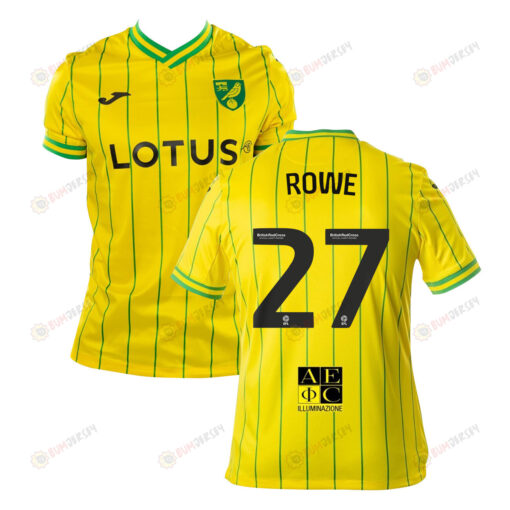 Jonathan Rowe 27 Norwich City 2022-23 Home Jersey - Yellow