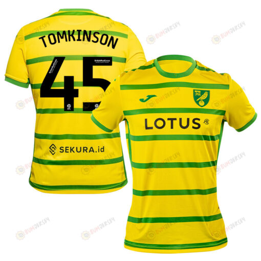 Jonathan Tomkinson 45 Norwich City 2023/24 Home Men Jersey - Yellow