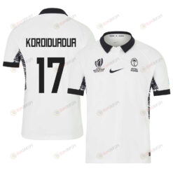 Jone Koroiduadua 17 Fiji 2023 Rugby World Cup Home Stadium Jersey - White