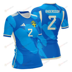 Jonna Andersson 2 Sweden 2023 Women Away Jersey - Blue - All Over Printed Jersey