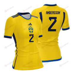 Jonna Andersson 2 Sweden 2023 Women Home Jersey - Yellow - All Over Printed Jersey