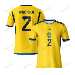 Jonna Andersson 2 Sweden 2023 Youth Home Jersey - Yellow - All Over Printed Jersey