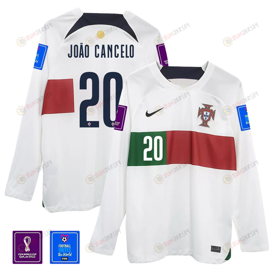 Jo?o Cancelo 20 Portugal 2022-23 Away Men Long Sleeve Jersey National Team World Cup Qatar Patch