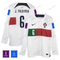 Jo?o Palhinha 6 Portugal 2022-23 Away Men Long Sleeve Jersey National Team World Cup Qatar Patch