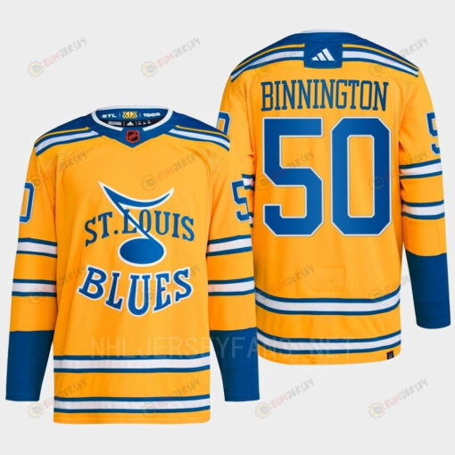 Jordan Binnington 50 Reverse Retro 2.0 2022 St. Louis Blues Yellow Jersey Primegreen