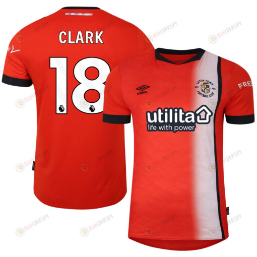 Jordan Clark 18 Luton Town FC 2023-24 Premier League Home Men Jersey - Orange