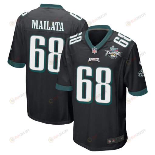 Jordan Mailata 68 Philadelphia Eagles Super Bowl LVII Champions 2 Stars Men's Jersey - Black