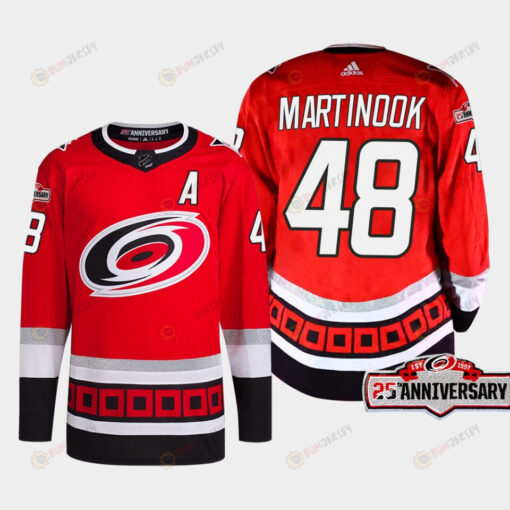 Jordan Martinook 48 Carolina Hurricanes Red Jersey 2022-23 Third 25th Anniversary