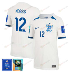 Jordan Nobbs 12 England 1 Star FIFA Patch Women's National Team 2023-24 World Cup Home Jersey