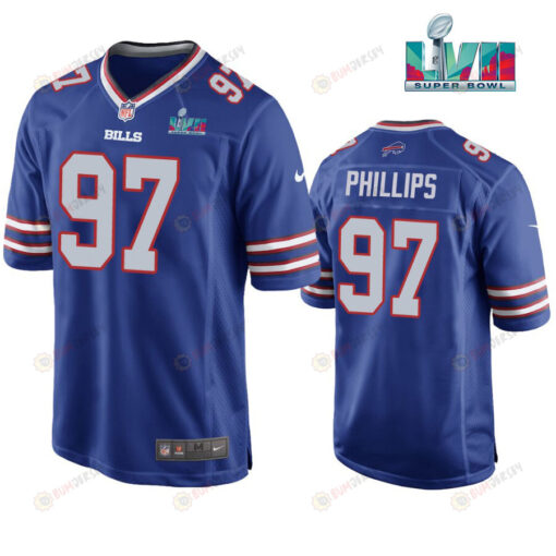 Jordan Phillips 97 Buffalo Bills Super Bowl LVII Logo Game Player Men Jersey - Royal Jersey