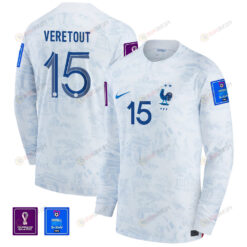 Jordan Veretout 15 France National Team FIFA World Cup Qatar 2022 Patch - Away Men Long Sleeve Jersey