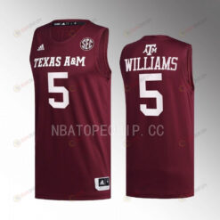 Jordan Williams 5 Texas AM Aggies Uniform Jersey 2022-23 College Basketball Maroon