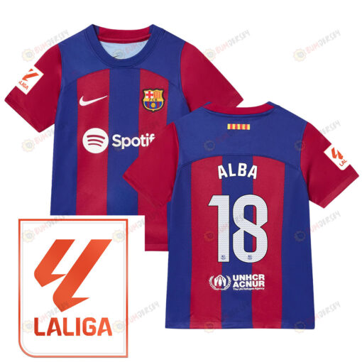 Jordi Alba 18 Barcelona 2023/24 With LaLiga Badge Home Youth Jersey