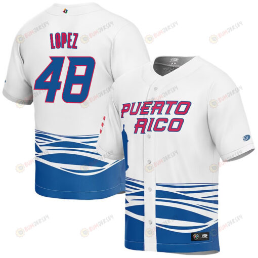 Jorge Lopez 48 Puerto Rico Baseball 2023 World Baseball Classic Jersey - White