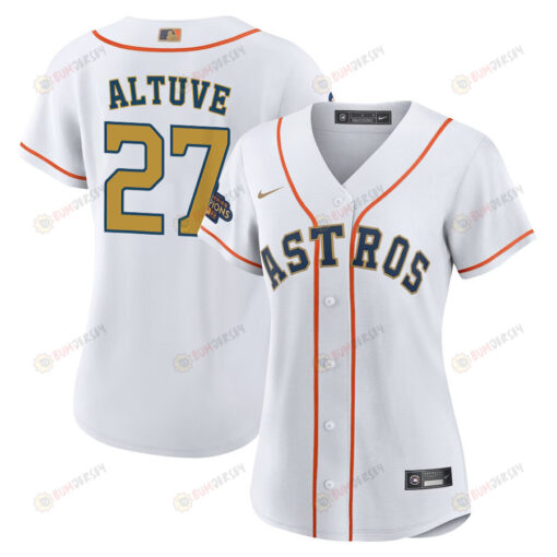 Jose Altuve 27 Houston Astros 2023 Gold Collection Women Jersey - White/Gold