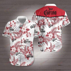 Jose Cuervo Short Sleeve Curved Hawaiian Shirt White Red Pattern