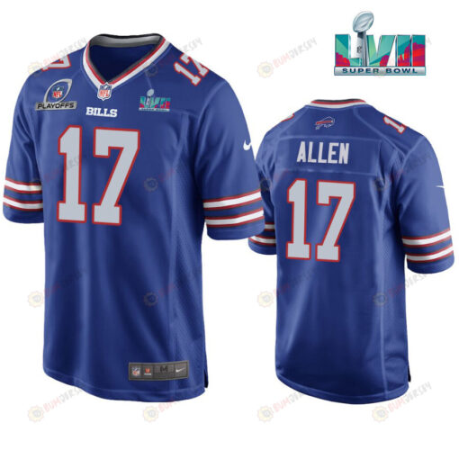 Josh Allen 17 Buffalo Bills Super Bowl LVII Logo Game Player Men Jersey - Royal Jersey