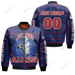 Josh Allen Buffalo Bills Custom Name Number Bomber Jacket - Navy Blue And Red